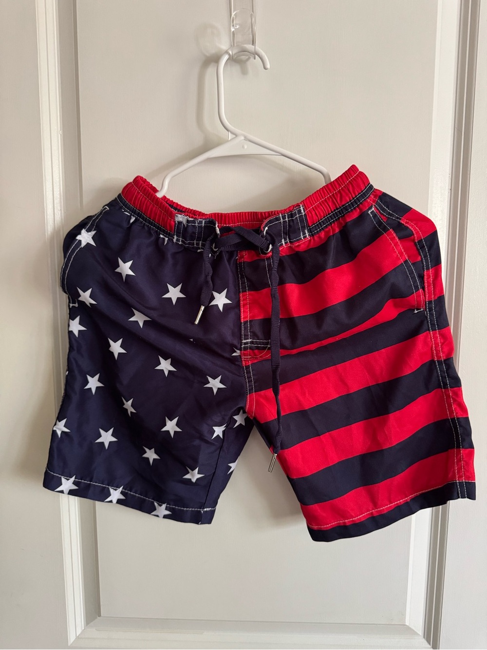 Kids Patriotic Swim Trunks - Red & Navy Stars and Stripes